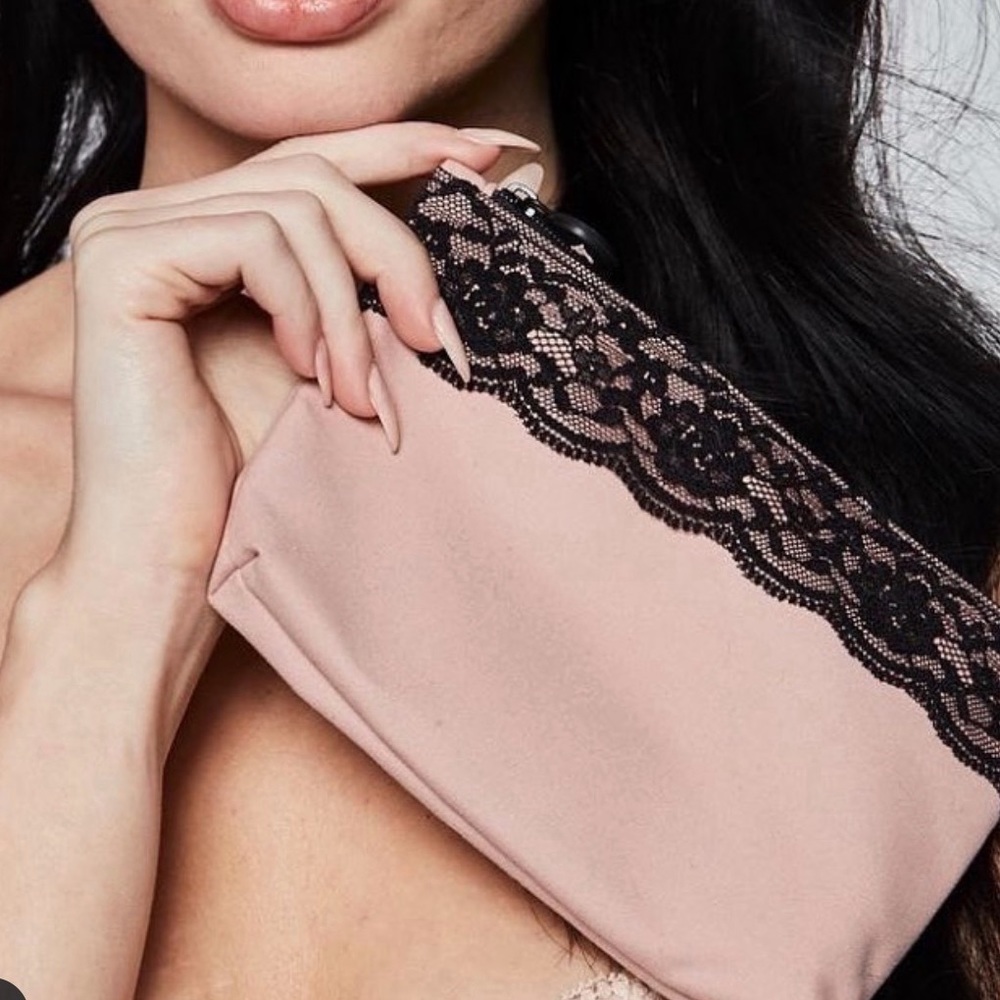 IPSY Blushing Pink Cosmetic Clutch Bag Trimmed with Black Lace